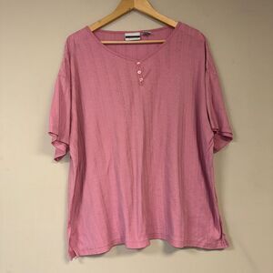 Pink Tunic Top Women's 1X Shirt Relaxed Loose Flowy Fit Plus Size Top Summer